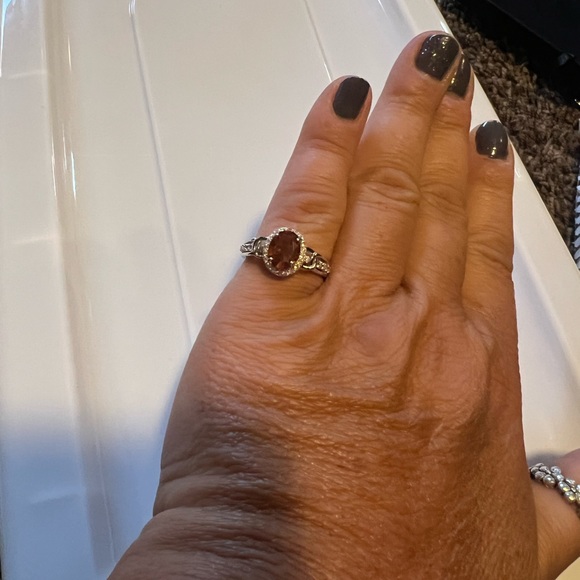 Hessonite Garnet 2.20CT With White Zircon  Silver ring 8 - Picture 8 of 9